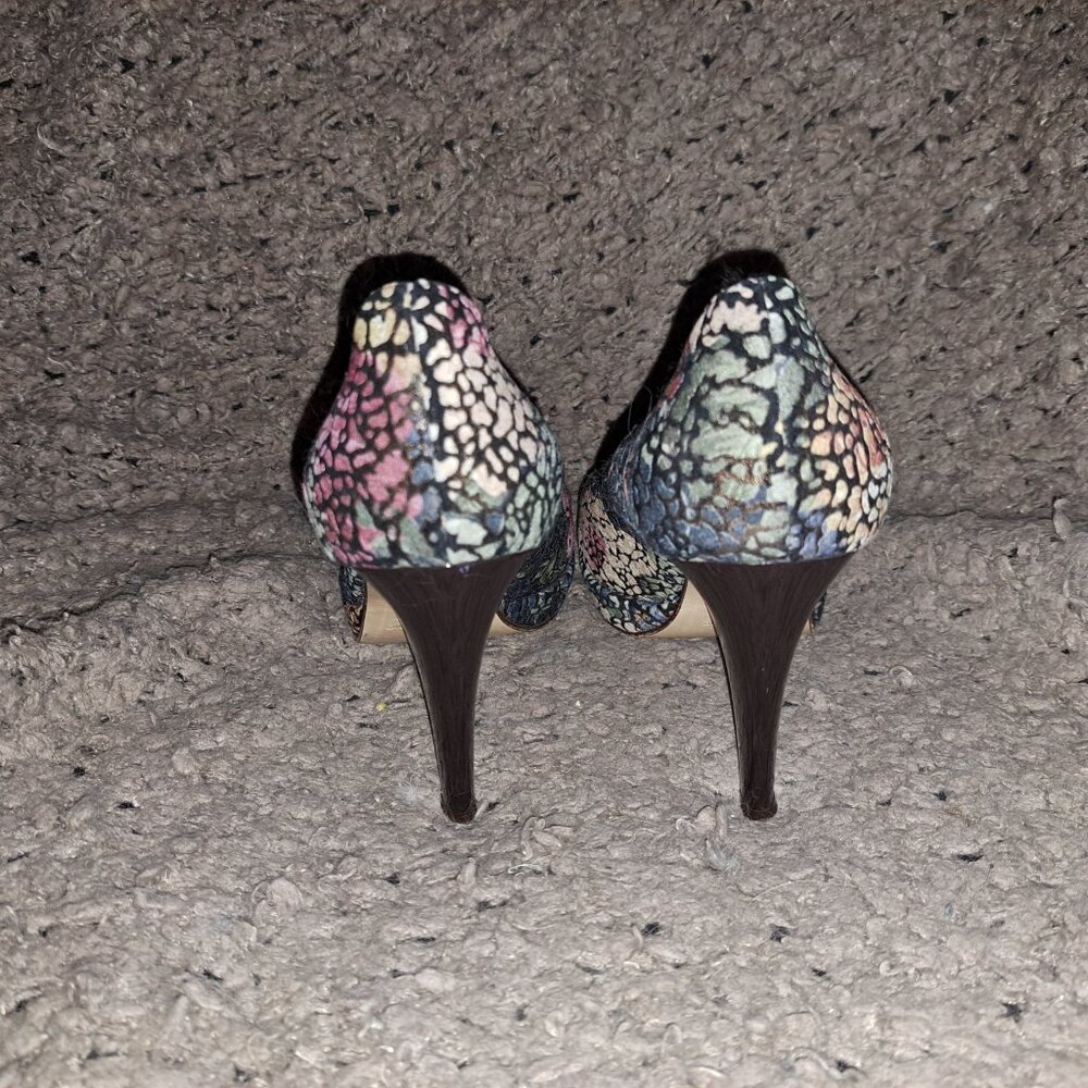 GIULIANO VENANZI Italy-Crackled Nubuck Colorful Florals-Platform-Sz 8-Excellent - Picture 6 of 8